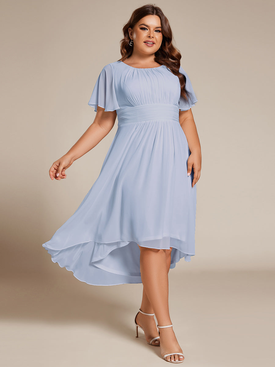 Flowy Chiffon Round Neckline A-Line Knee Length Wedding Guest Dress #color_Ice Blue