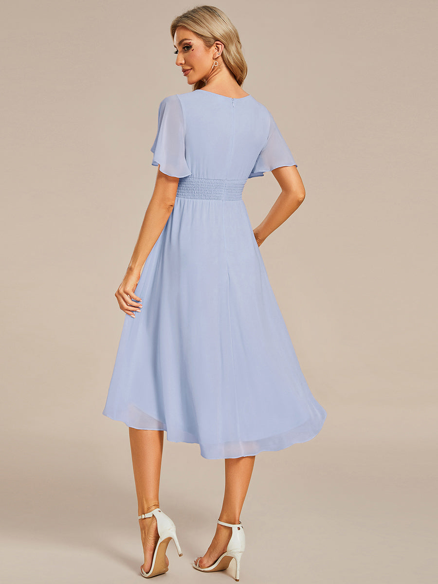 Flowy Chiffon Round Neckline A-Line Knee Length Wedding Guest Dress #color_Ice Blue