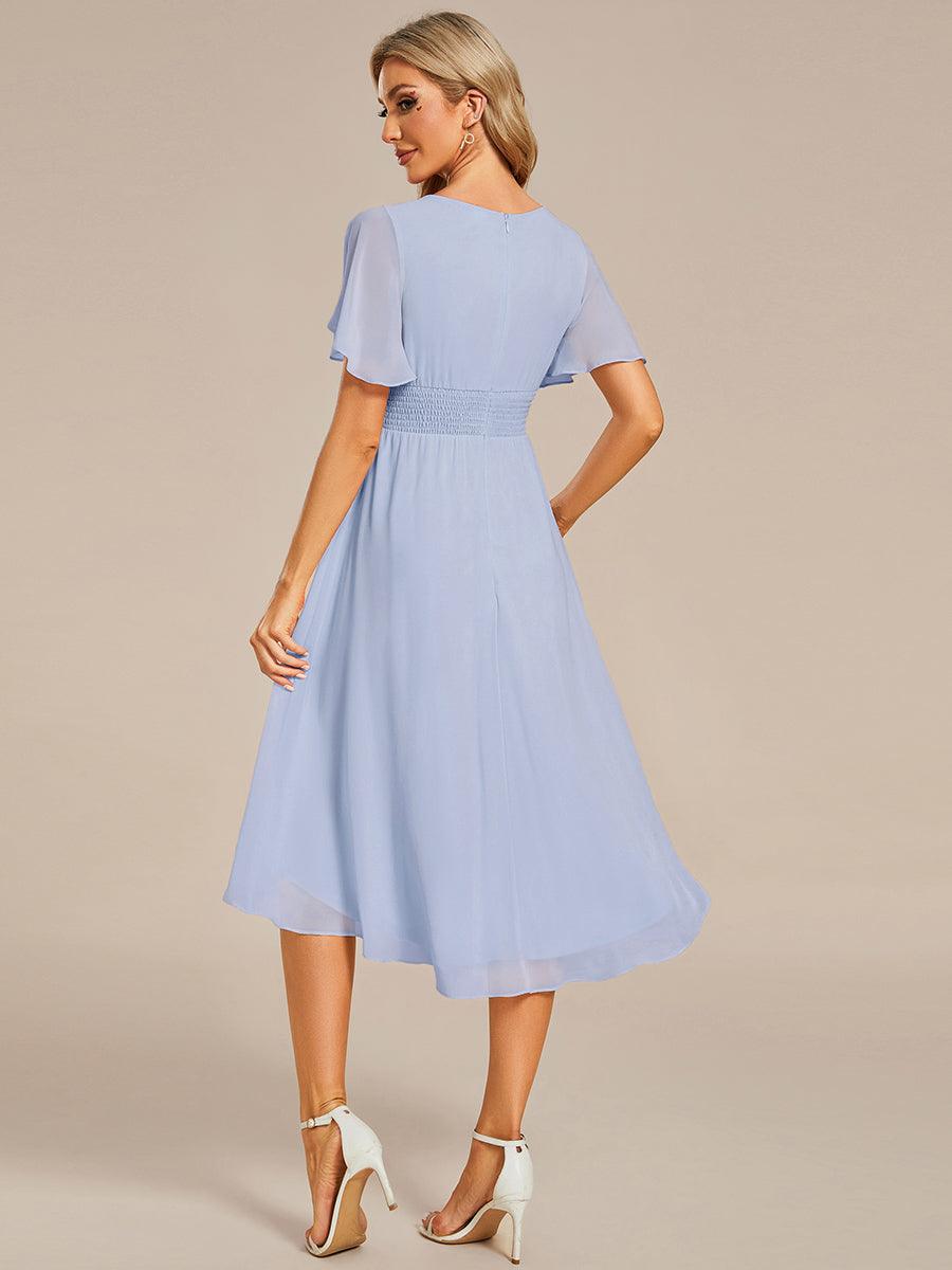 Flowy Chiffon Round Neckline A-Line Knee Length Bridesmaid Dress #color_Ice Blue