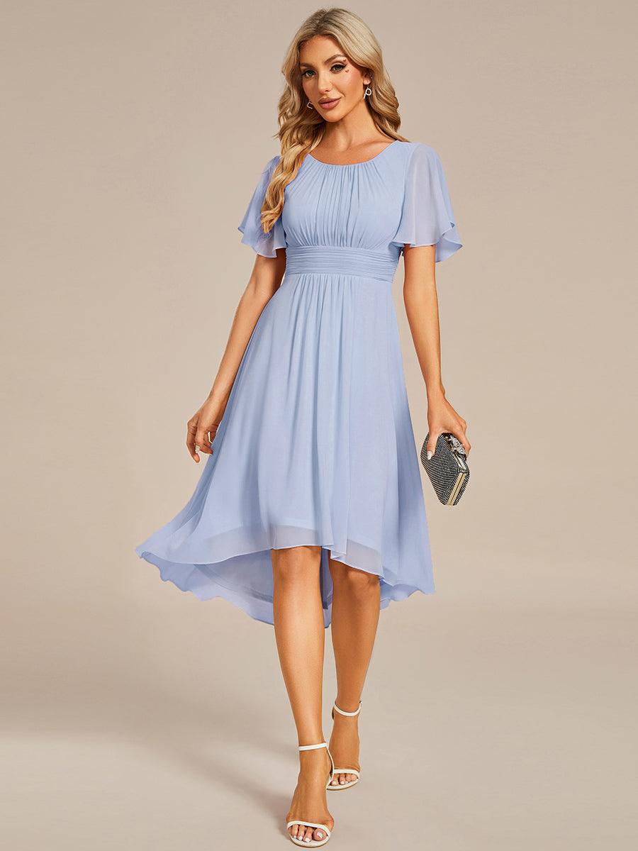 Flowy Chiffon Round Neckline A-Line Knee Length Bridesmaid Dress #color_Ice Blue