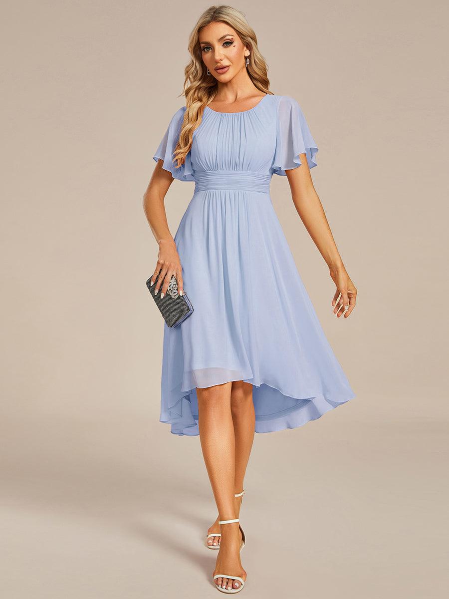 Flowy Chiffon Round Neckline A-Line Knee Length Bridesmaid Dress #color_Ice Blue