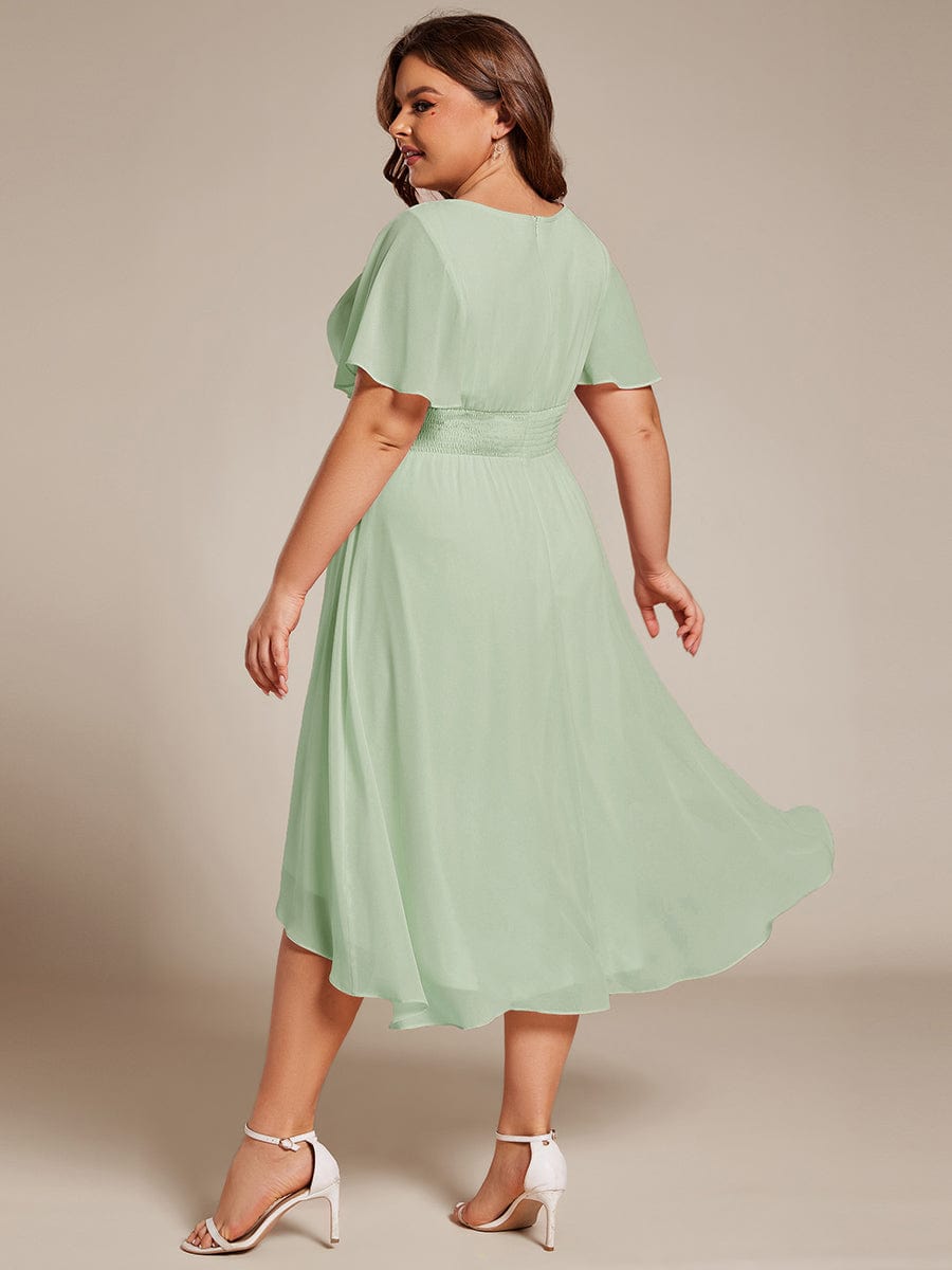 Flowy Chiffon Round Neckline A-Line Knee Length Wedding Guest Dress #color_Mint Green