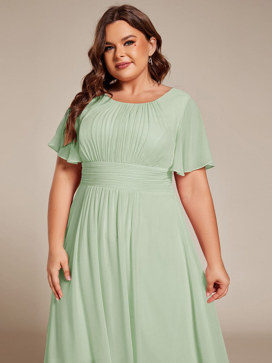 Flowy Chiffon Round Neckline A-Line Knee Length Wedding Guest Dress #color_Mint Green