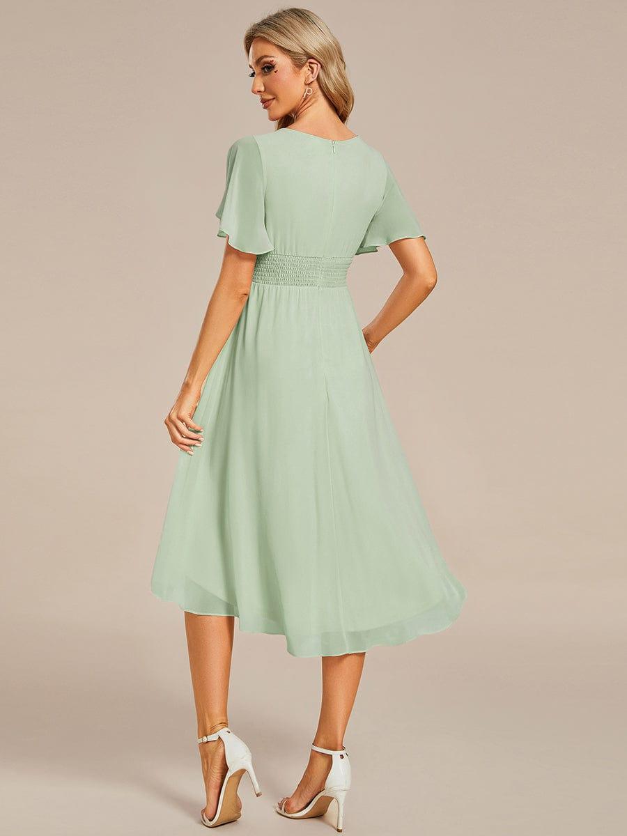 Flowy Chiffon Round Neckline A-Line Knee Length Bridesmaid Dress #color_Mint Green