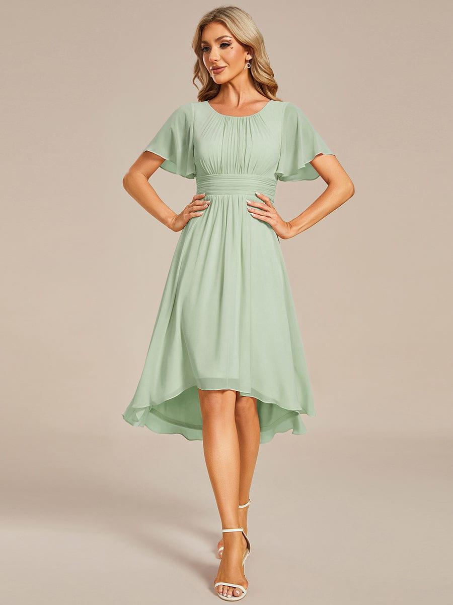 Flowy Chiffon Round Neckline A-Line Knee Length Bridesmaid Dress #color_Mint Green