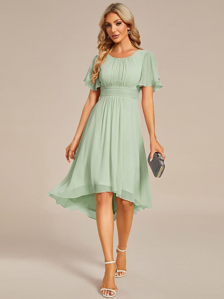 Flowy Chiffon Round Neckline A-Line Knee Length Bridesmaid Dress #color_Mint Green