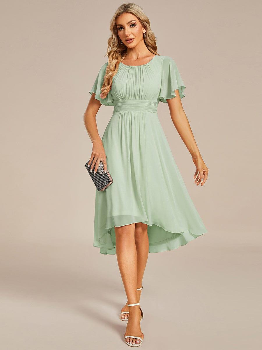 Flowy Chiffon Round Neckline A-Line Knee Length Bridesmaid Dress #color_Mint Green