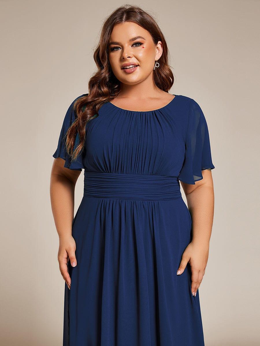 Flowy Chiffon Round Neckline A-Line Knee Length Bridesmaid Dress #color_Navy Blue