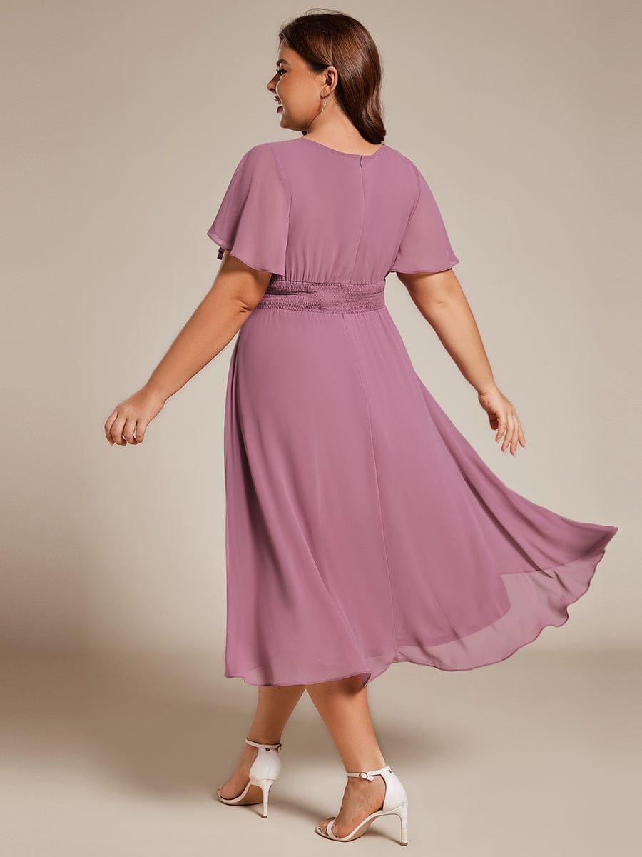 Flowy Chiffon Round Neckline A-Line Knee Length Bridesmaid Dress #color_Purple Orchid