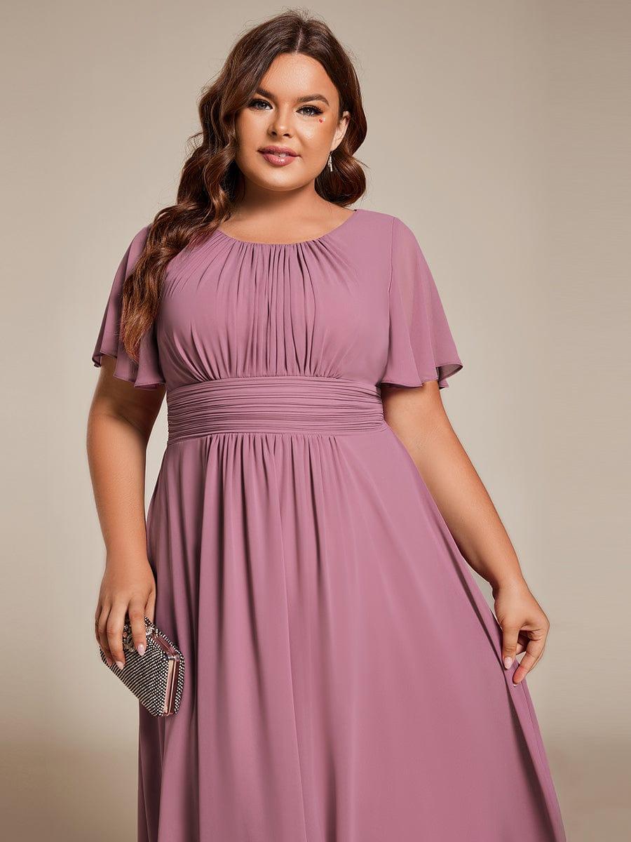 Flowy Chiffon Round Neckline A-Line Knee Length Bridesmaid Dress #color_Purple Orchid