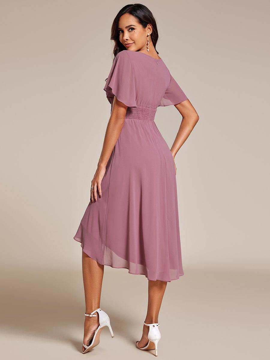 Flowy Chiffon Round Neckline A-Line Knee Length Bridesmaid Dress #color_Purple Orchid