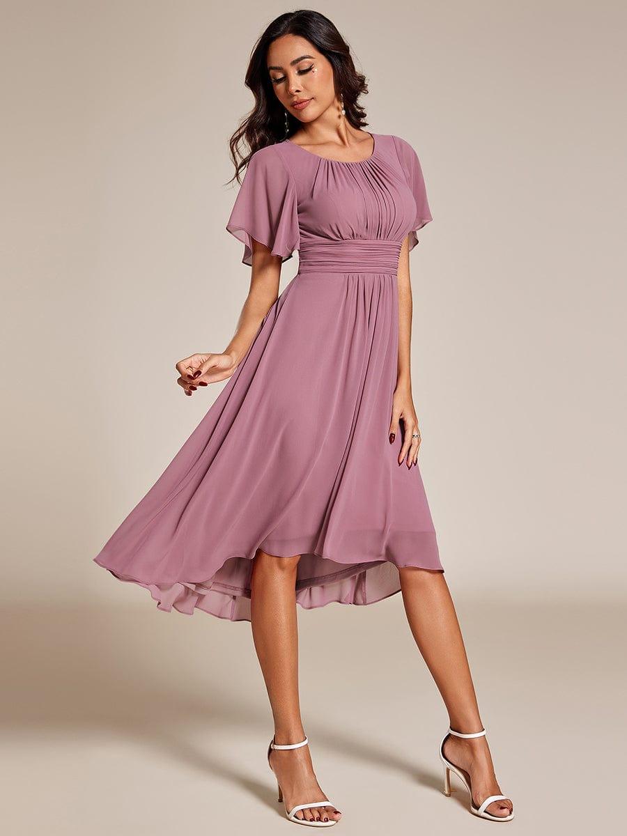 Flowy Chiffon Round Neckline A-Line Knee Length Bridesmaid Dress #color_Purple Orchid