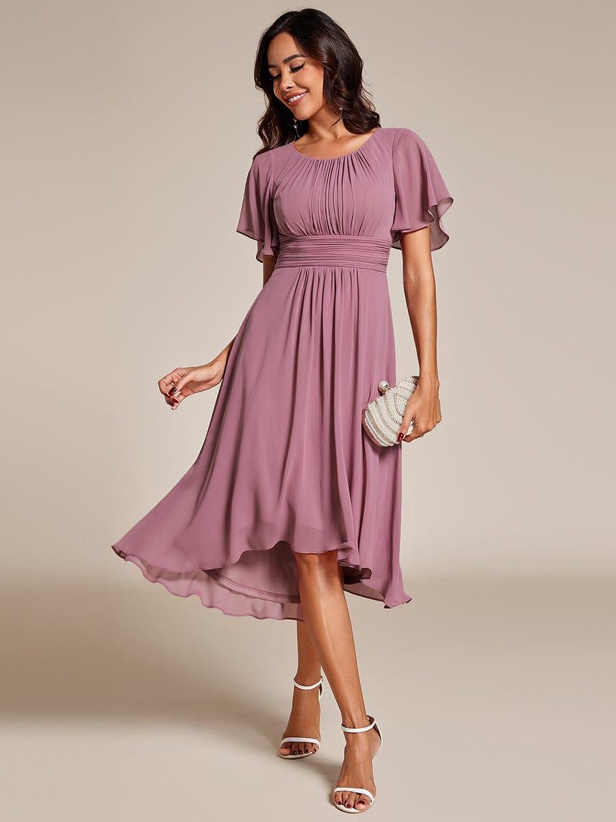 Flowy Chiffon Round Neckline A-Line Knee Length Bridesmaid Dress #color_Purple Orchid