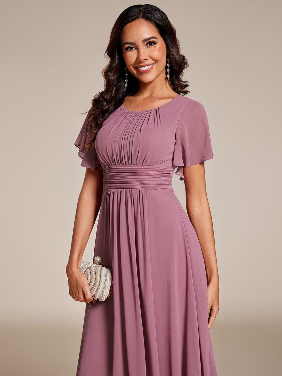 Flowy Chiffon Round Neckline A-Line Knee Length Bridesmaid Dress #color_Purple Orchid