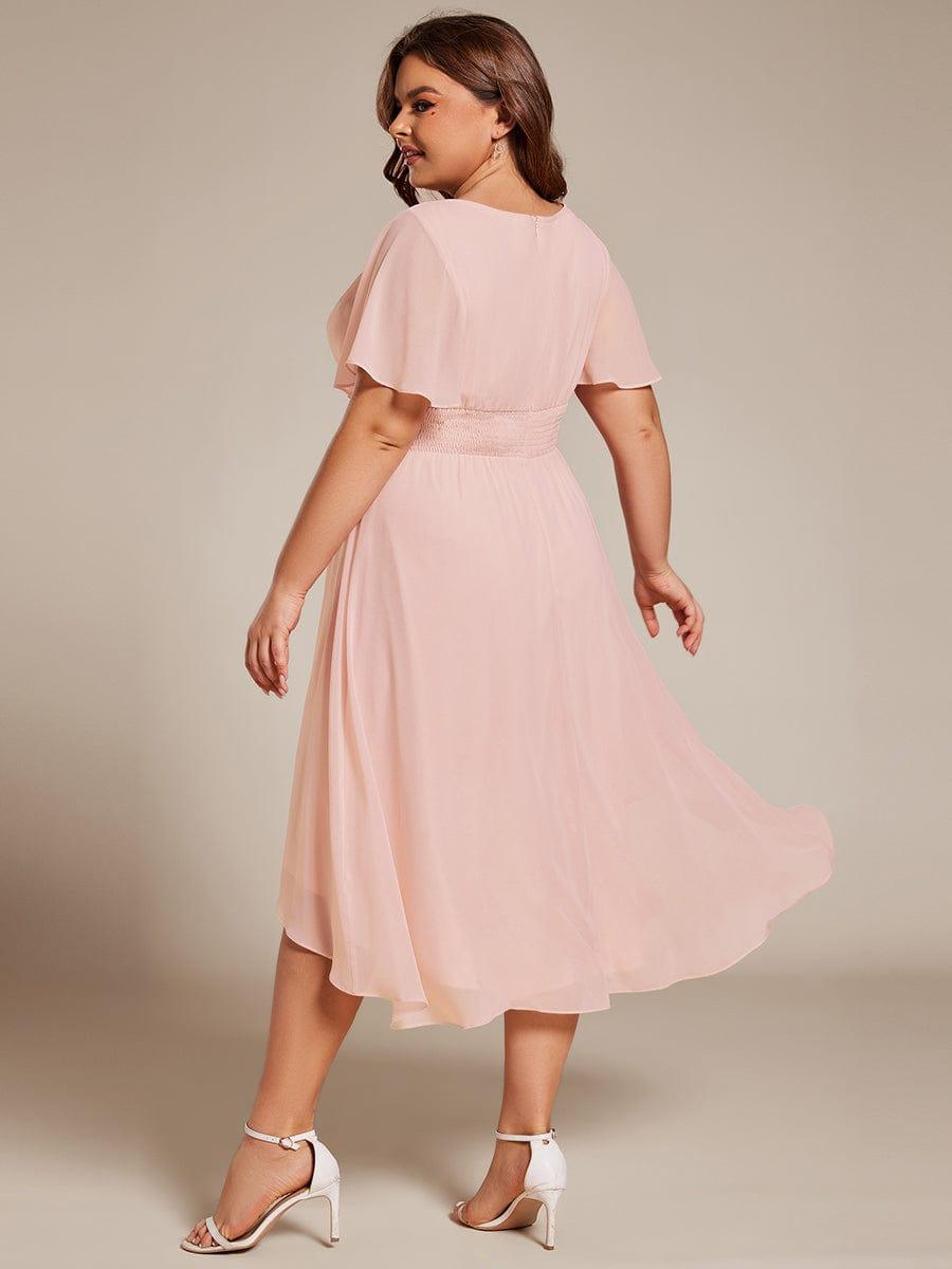 Flowy Chiffon Round Neckline A-Line Knee Length Bridesmaid Dress #color_Pink