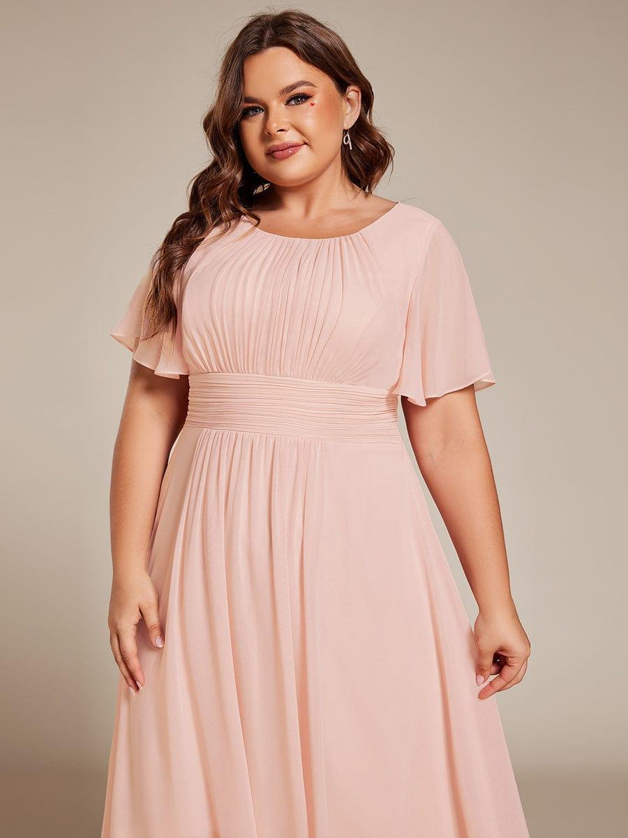 Flowy Chiffon Round Neckline A-Line Knee Length Bridesmaid Dress #color_Pink