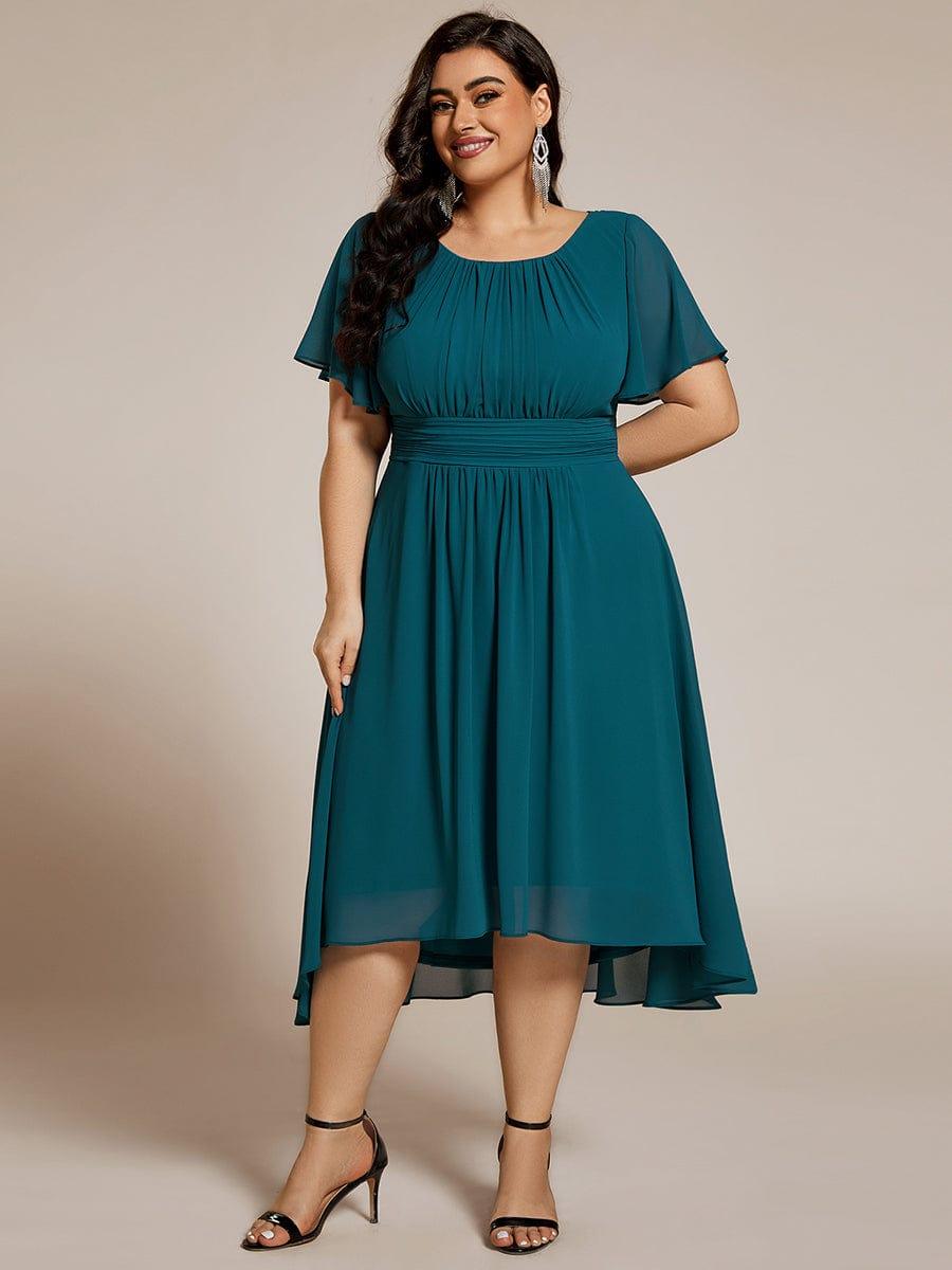 Flowy Chiffon Round Neckline A-Line Knee Length Bridesmaid Dress #color_Teal