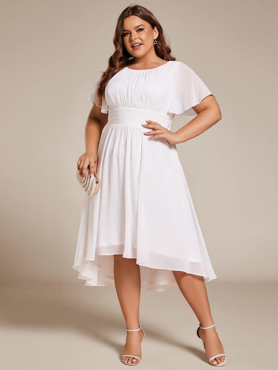 Flowy Chiffon Round Neckline A-Line Knee Length Bridesmaid Dress #color_White