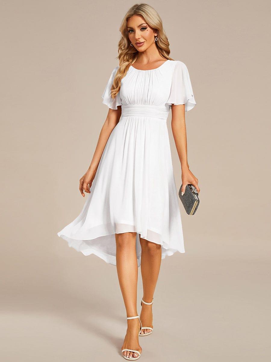 Flowy Chiffon Round Neckline A-Line Knee Length Bridesmaid Dress #color_White