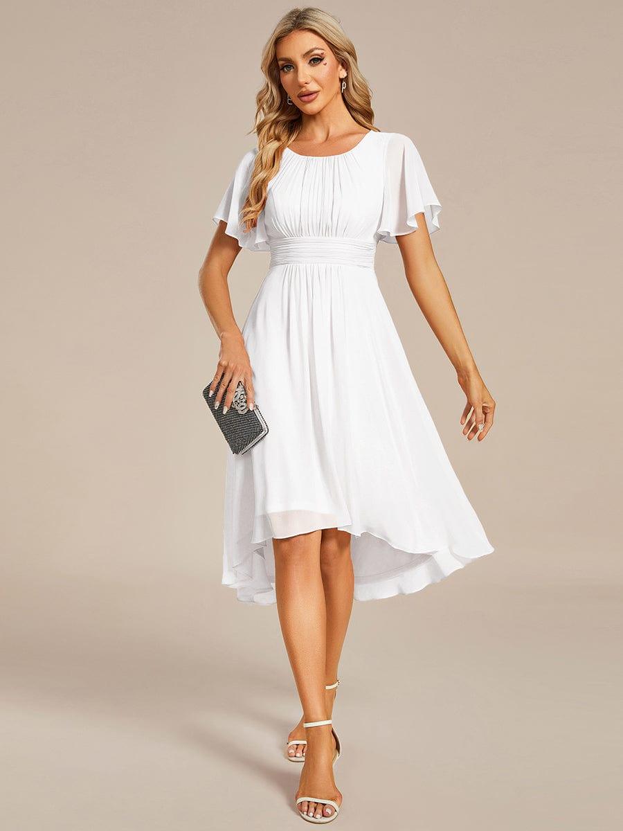 Flowy Chiffon Round Neckline A-Line Knee Length Bridesmaid Dress #color_White