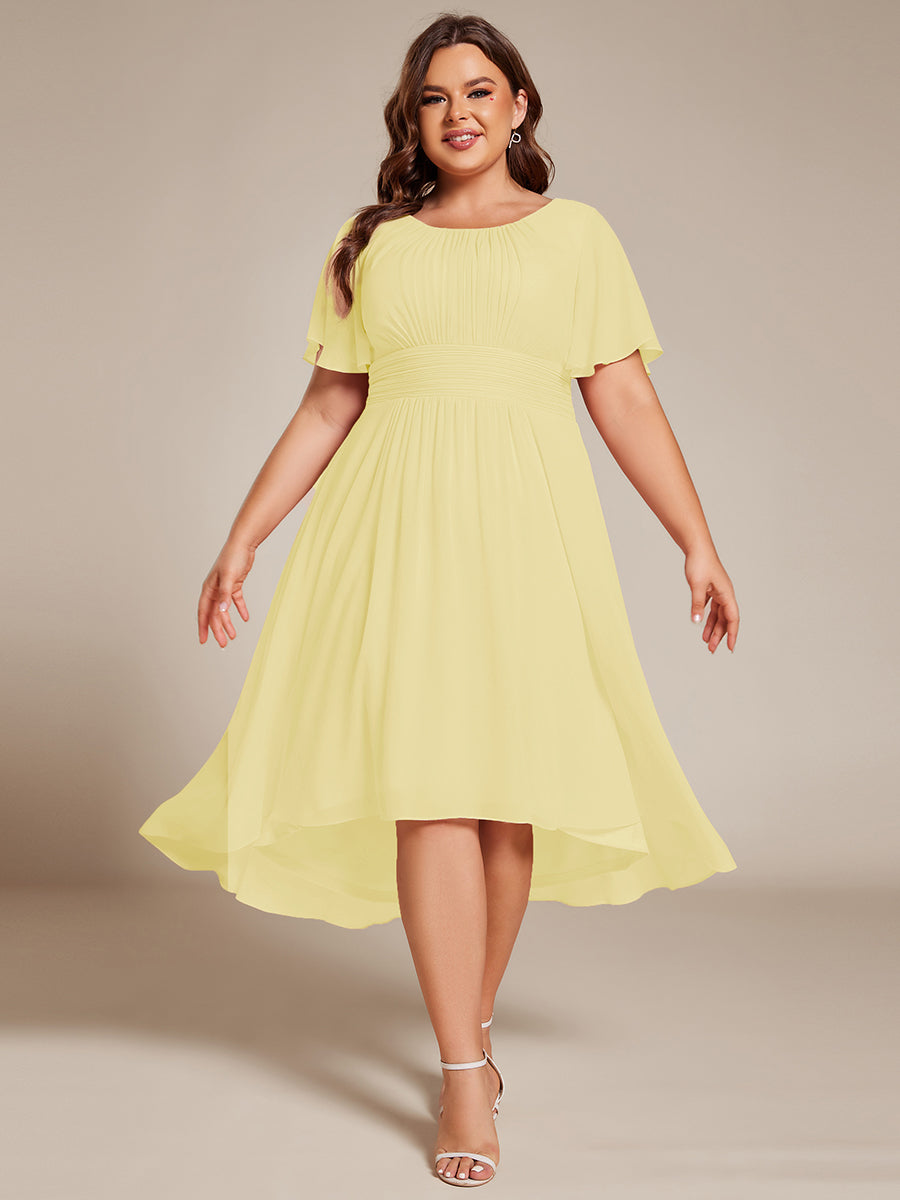 Flowy Chiffon Round Neckline A-Line Knee Length Wedding Guest Dress #color_Yellow