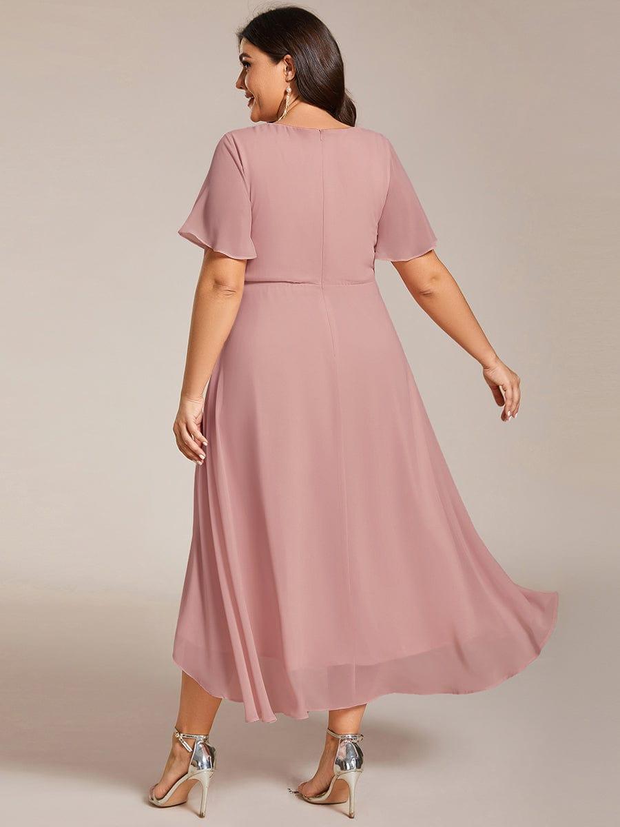 Flowy Ruffles Sleeve V-Neck A-Line Midi Chiffon Wedding Guest Dress #color_Dusty Rose