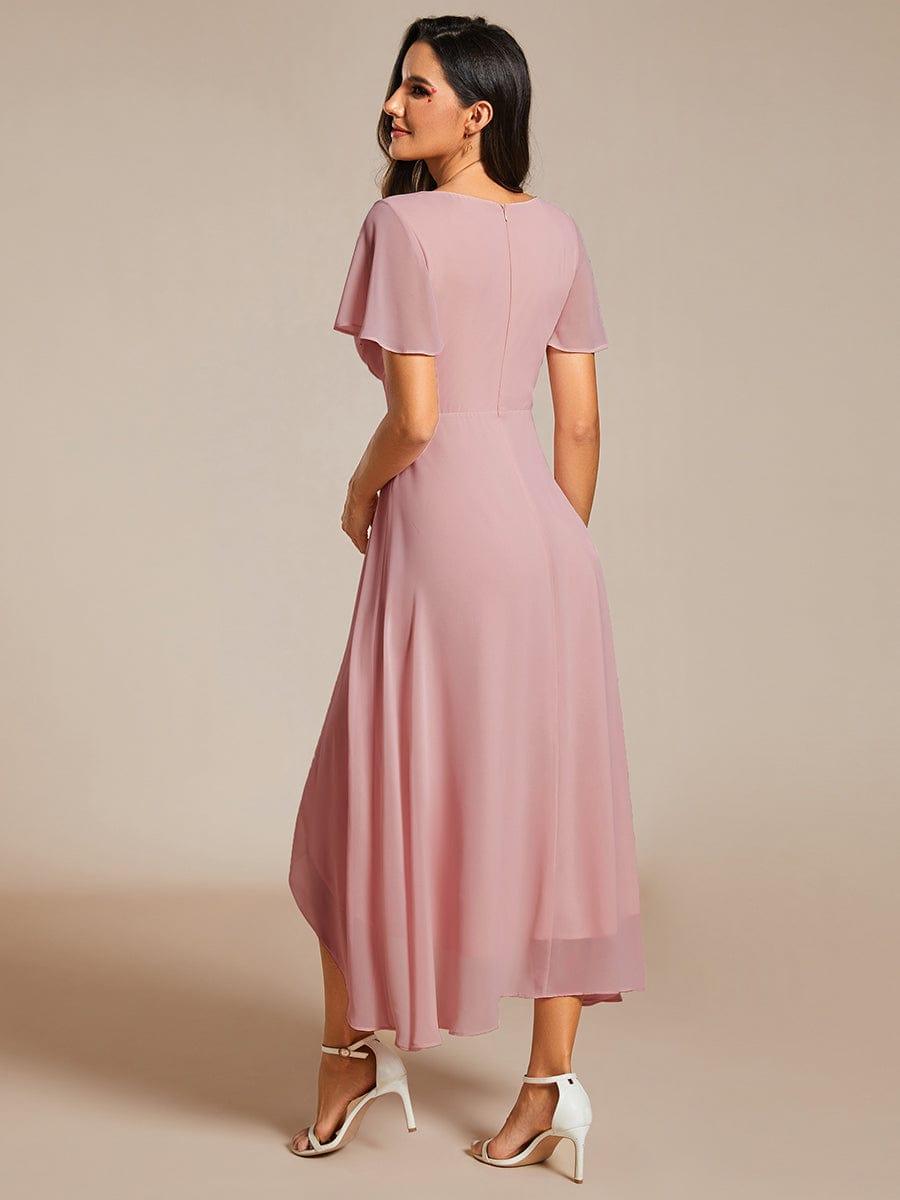 Flowy Ruffles Sleeve V-Neck A-Line Midi Chiffon Wedding Guest Dress #color_Dusty Rose