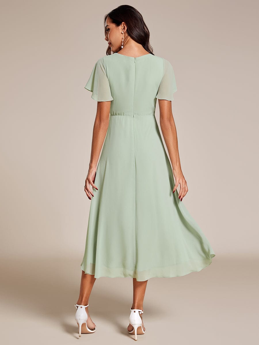 Pleated Chiffon Ruffles Sleeve Midi Bridesmaid Dress #color_Mint Green