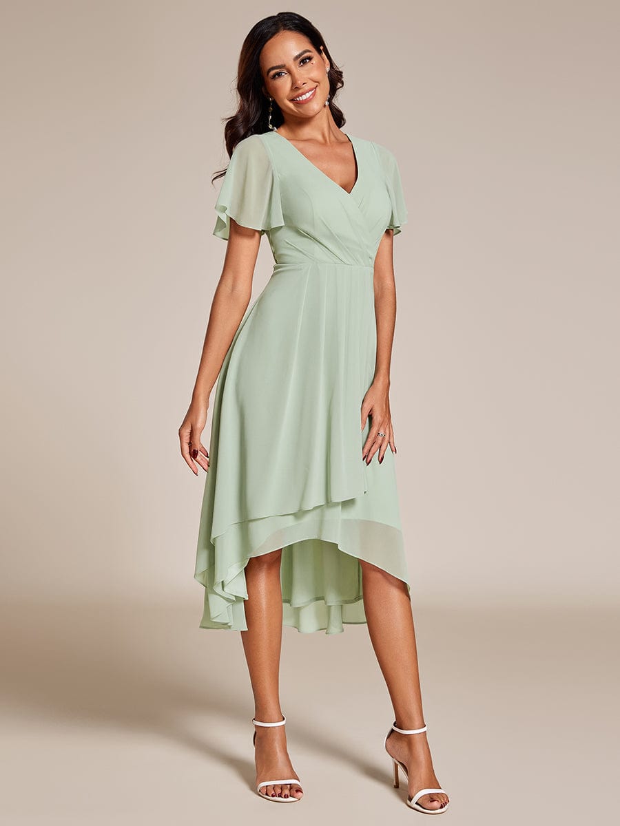 Pleated Chiffon Ruffles Sleeve Midi Bridesmaid Dress #color_Mint Green