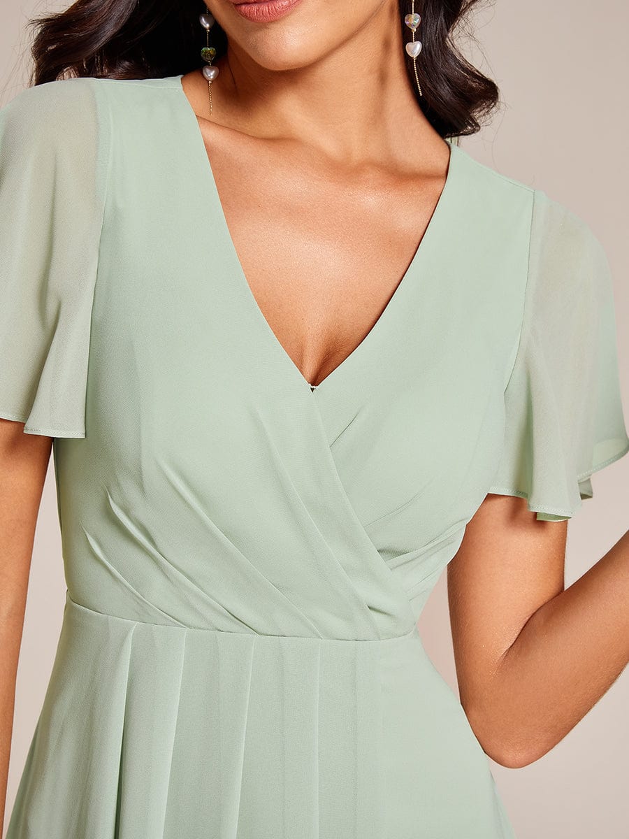 Pleated Chiffon Ruffles Sleeve Midi Bridesmaid Dress #color_Mint Green