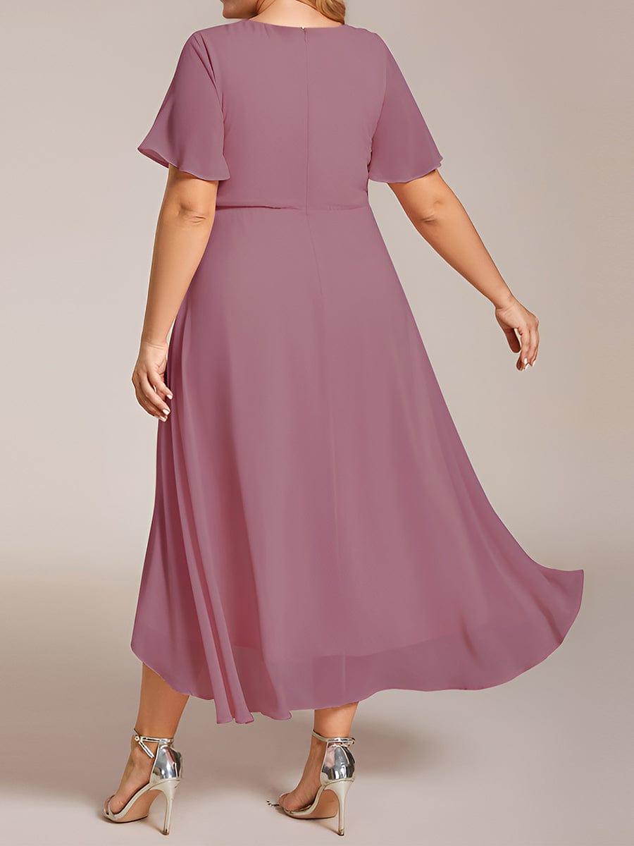 Pleated Chiffon Ruffles Sleeve Midi Bridesmaid Dress #color_Purple Orchid