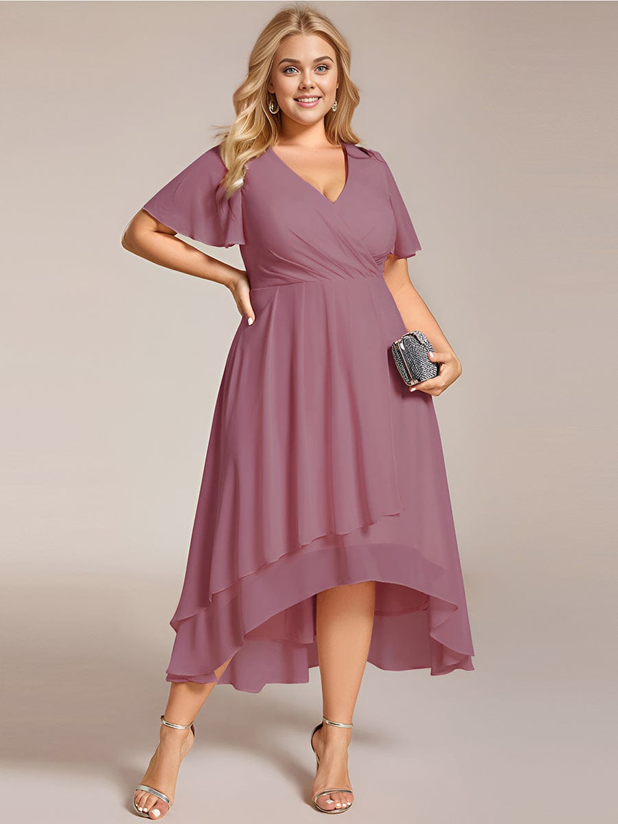 Pleated Chiffon Ruffles Sleeve Midi Bridesmaid Dress #color_Purple Orchid