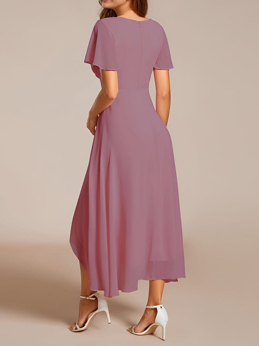 Pleated Chiffon Ruffles Sleeve Midi Bridesmaid Dress #color_Purple Orchid