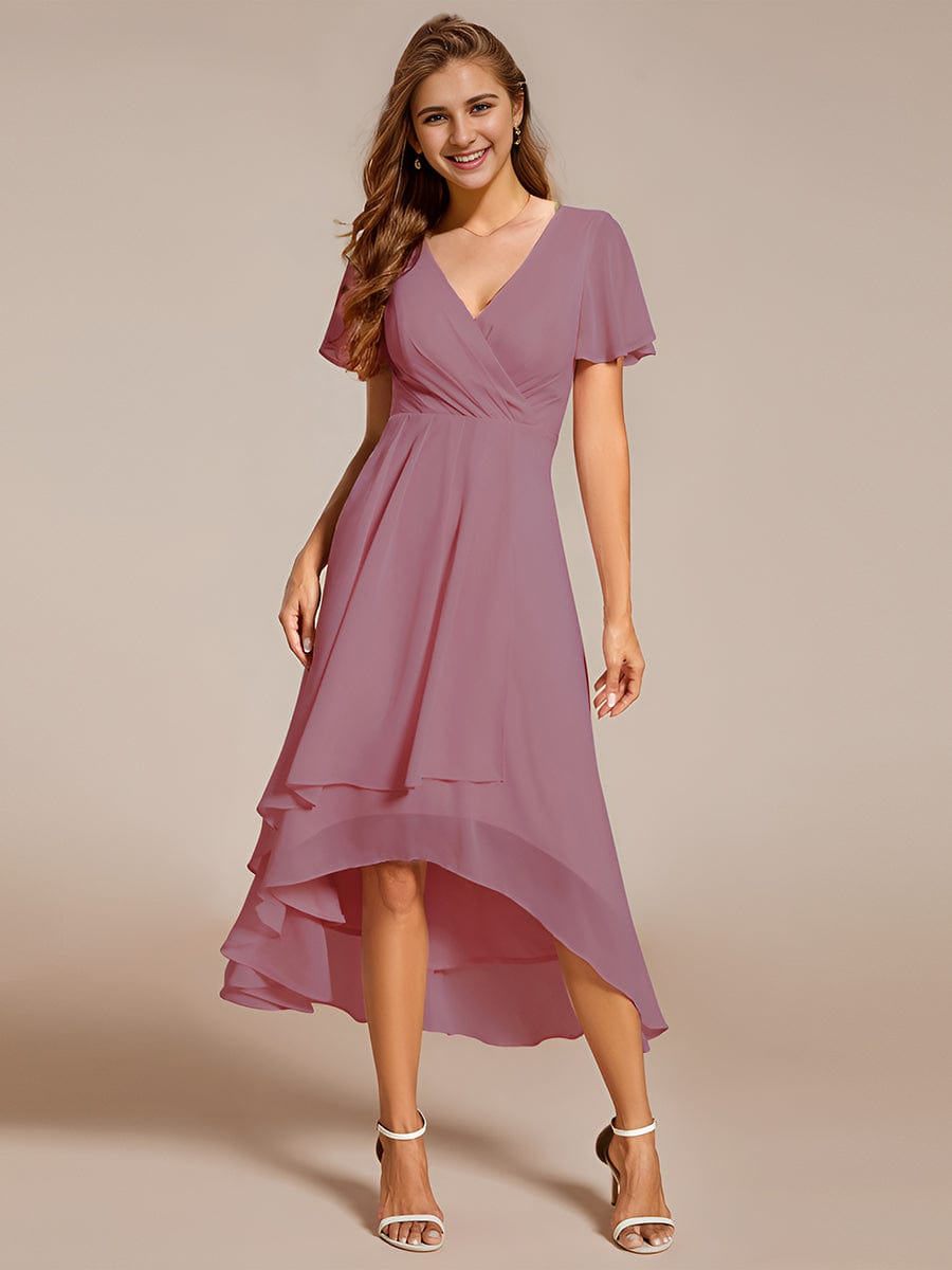 Pleated Chiffon Ruffles Sleeve Midi Bridesmaid Dress #color_Purple Orchid