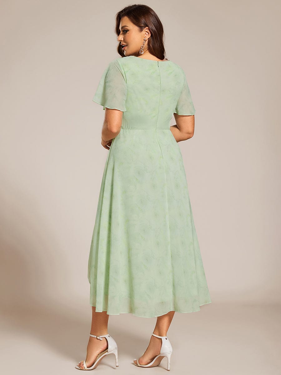 Pleated Chiffon Ruffles Sleeve Midi Bridesmaid Dress #color_Light Green Roses