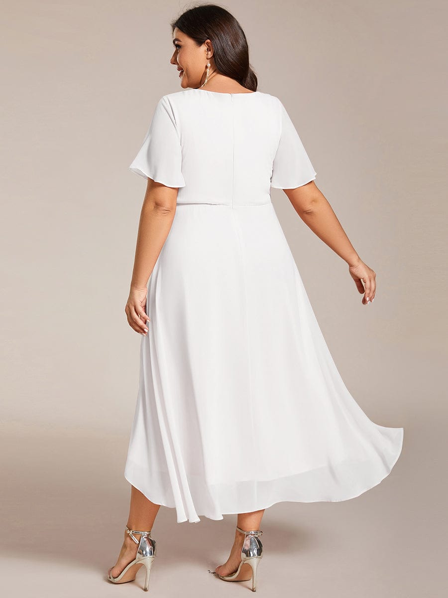 Pleated Chiffon Ruffles Sleeve Midi Bridesmaid Dress #color_White