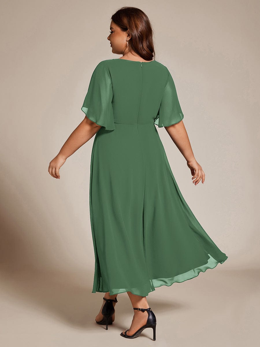 Short Sleeve V Neck Knee Length Mother of the Bride Dress #color_Eucalyptus