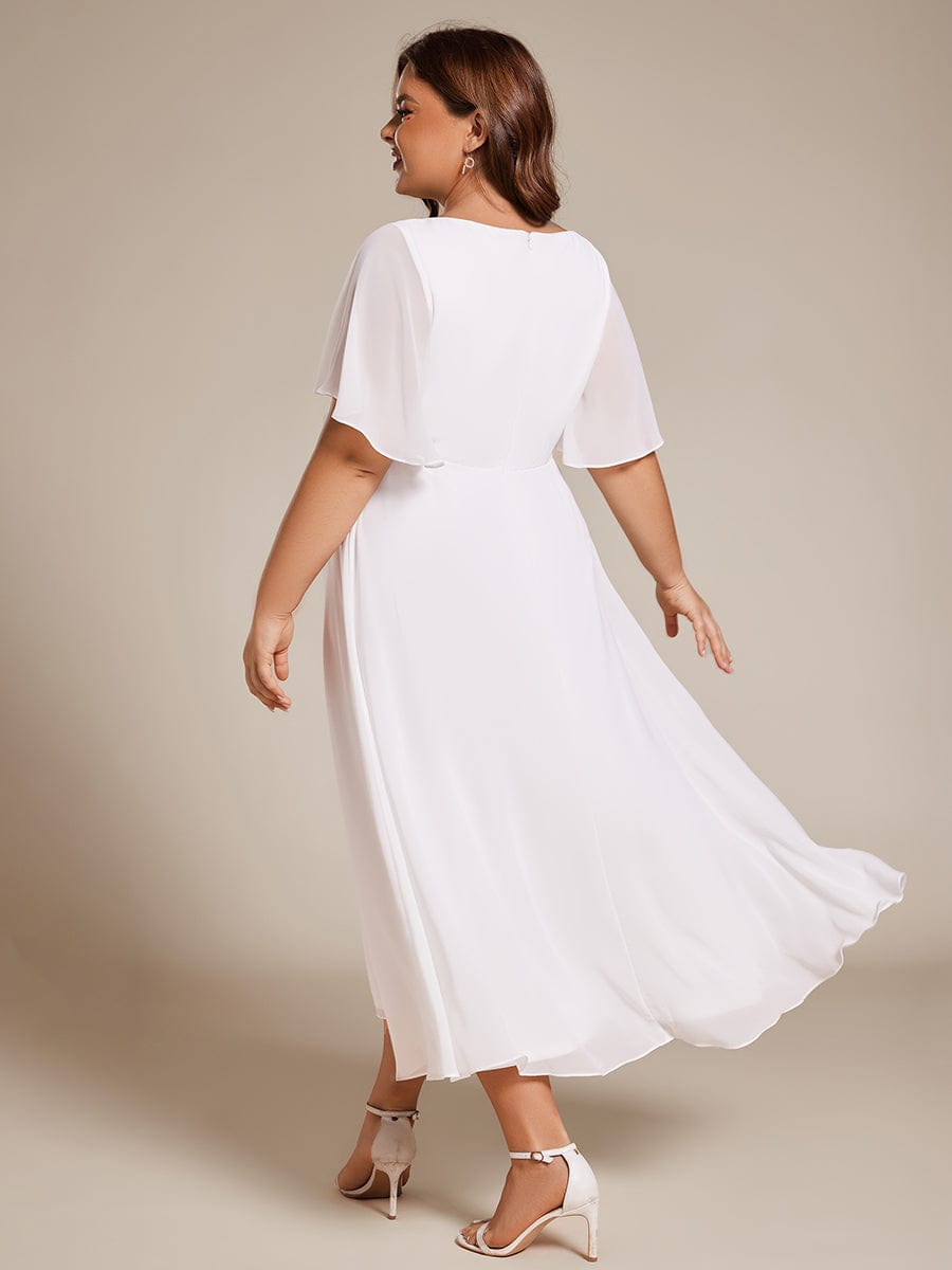 Short Sleeve V Neck Knee Length Mother of the Bride Dress #color_White