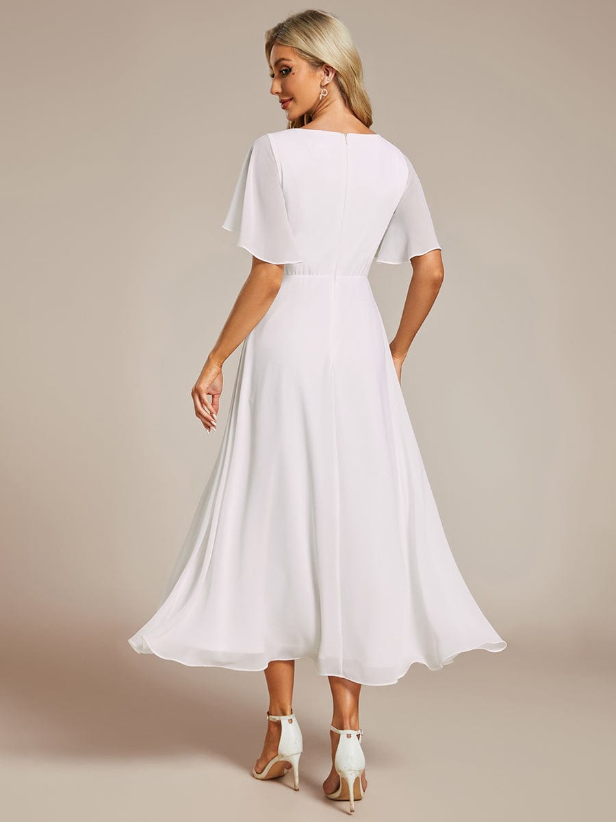 Short Sleeve V Neck Knee Length Mother of the Bride Dress #color_White