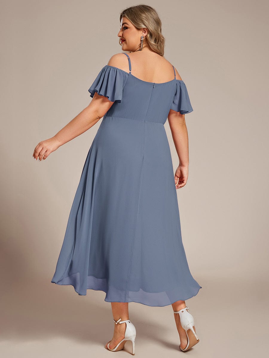 Spaghetti Strap Cold Shoulder Chiffon A-Line Midi Wedding Guest Dress #color_Dusty Blue