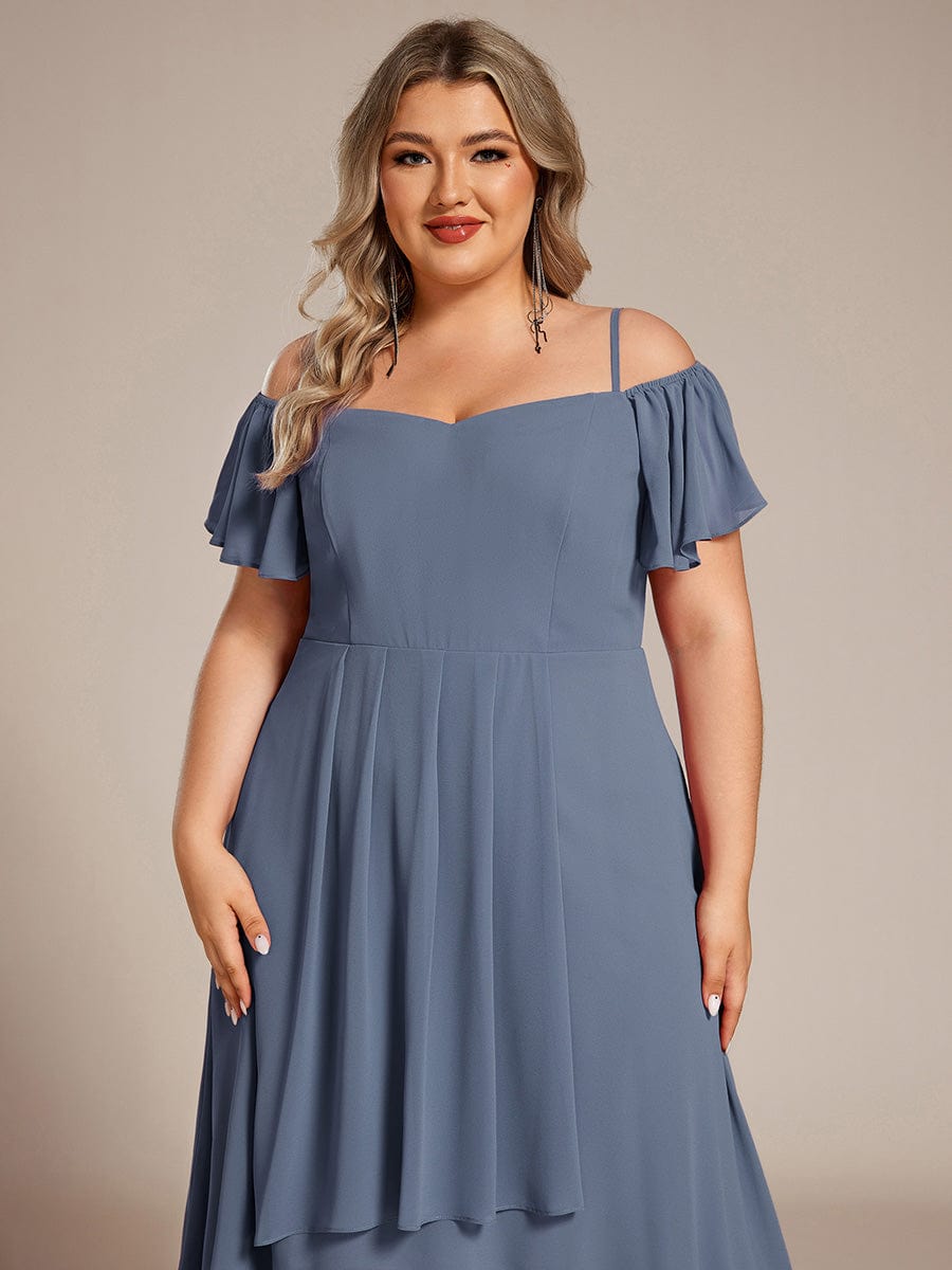 Spaghetti Strap Cold Shoulder Chiffon A-Line Midi Wedding Guest Dress #color_Dusty Blue