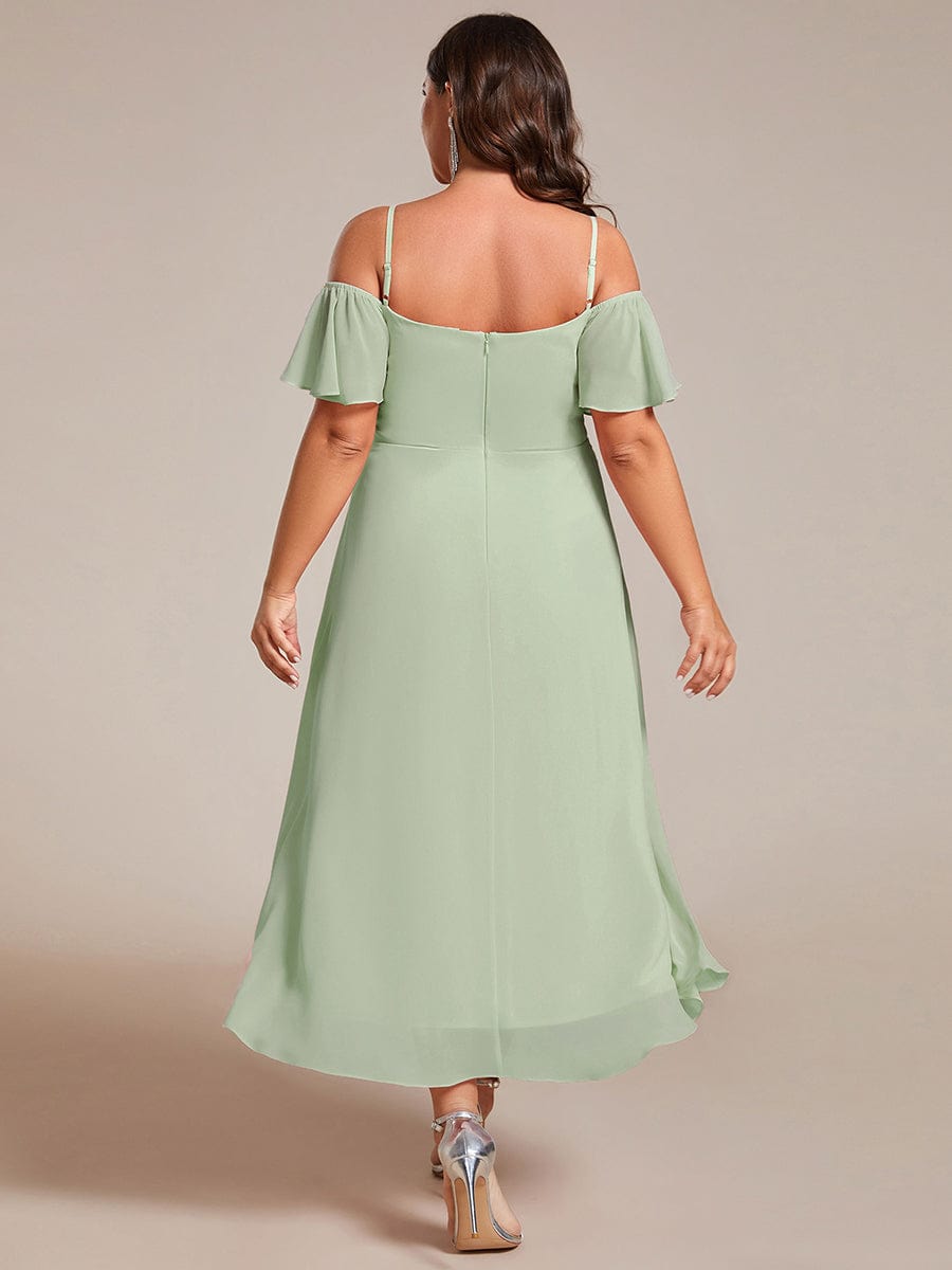 Spaghetti Strap Cold Shoulder Chiffon A-Line Midi Wedding Guest Dress #color_Mint Green