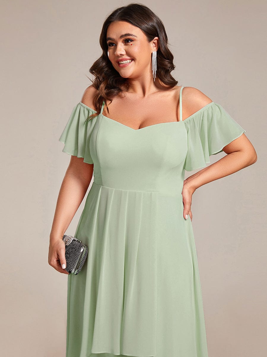 Spaghetti Strap Cold Shoulder Chiffon A-Line Midi Wedding Guest Dress #color_Mint Green