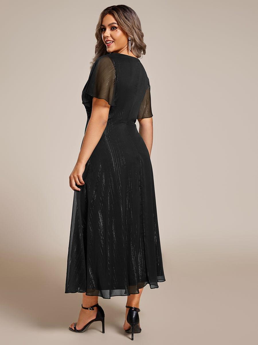 Glitter Twist Knot See-Through Long Sleeve Wedding Guest Dress #color_Black