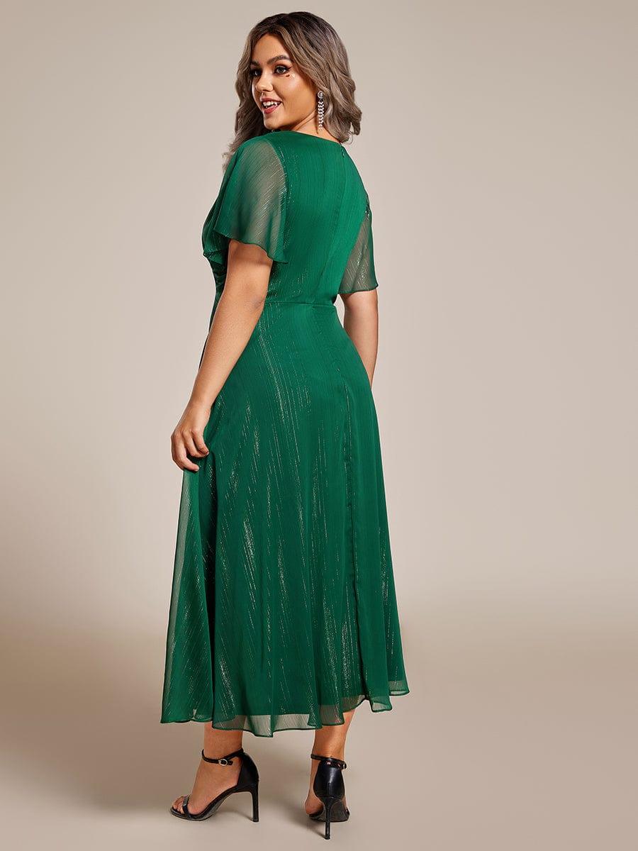 Glitter Twist Knot See-Through Long Sleeve Wedding Guest Dress #color_Dark Green