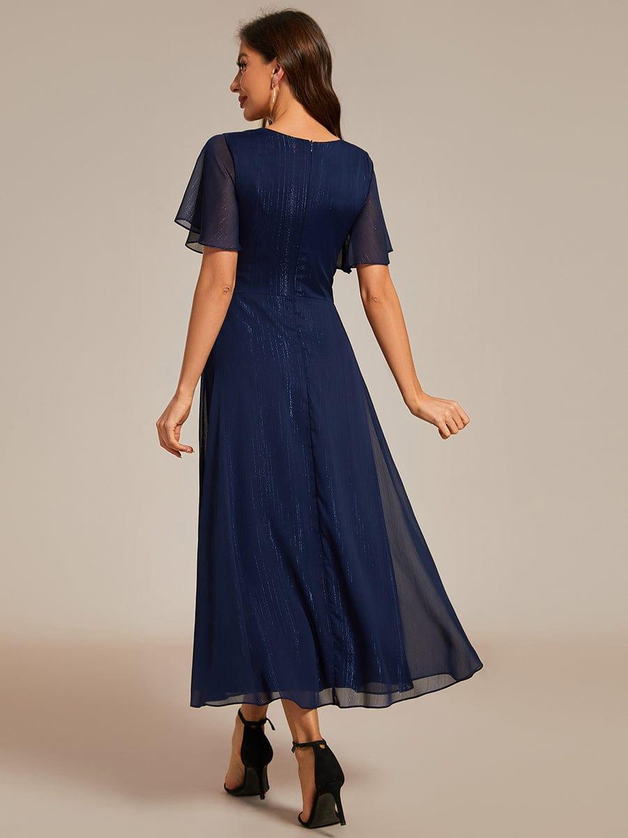 Glitter Twist Knot See-Through Long Sleeve Wedding Guest Dress #color_Navy Blue