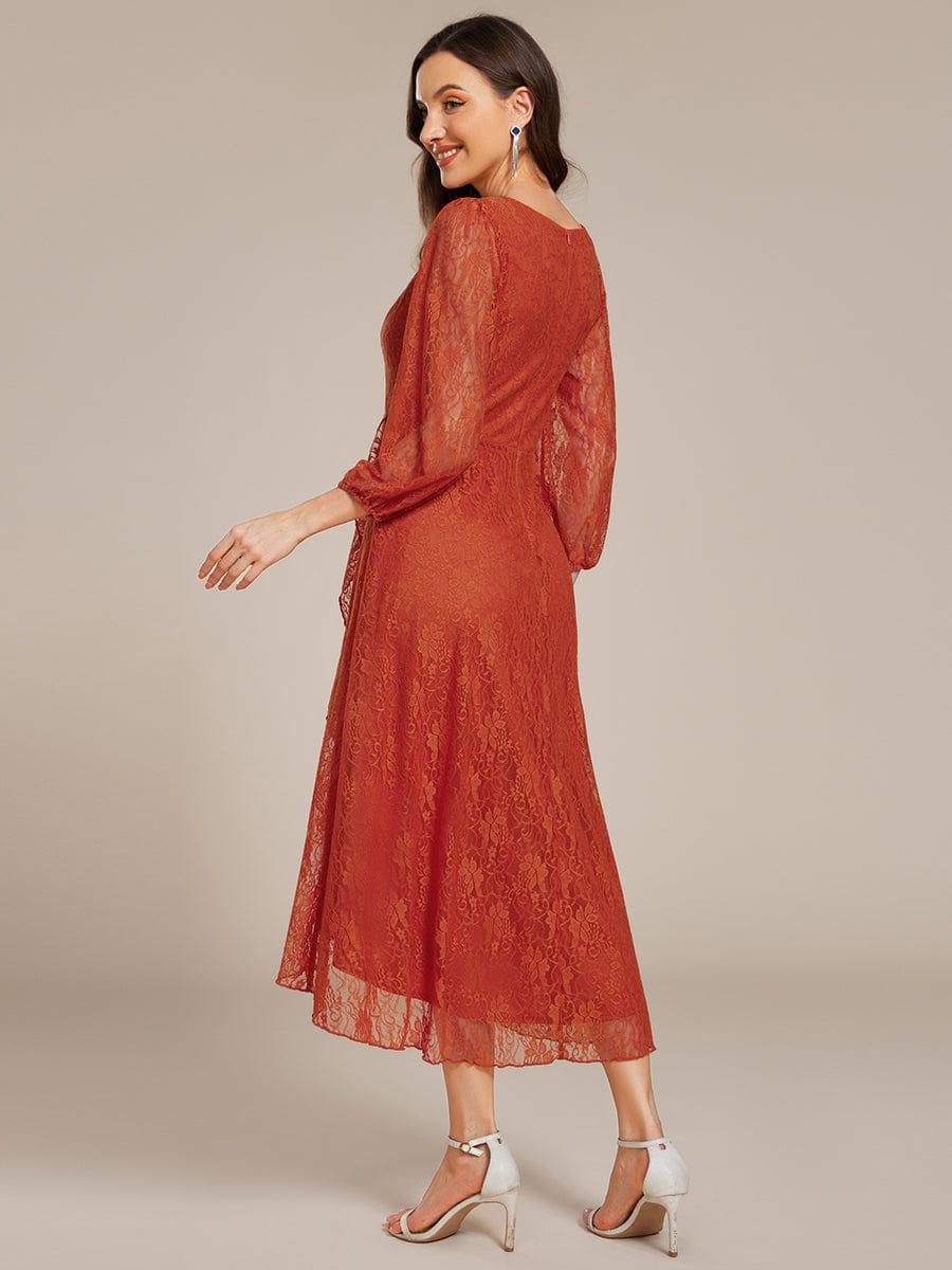 Elegant Lace A-Line Long Sleeves Midi Wedding Guest Dress #color_Burnt Orange