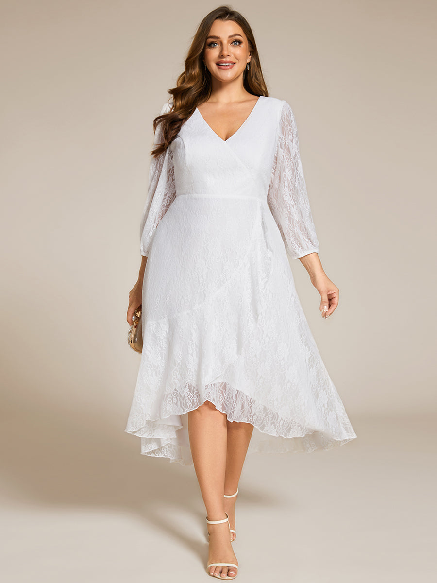 Elegant Lace A-Line Long Sleeves Midi Wedding Guest Dress #color_White