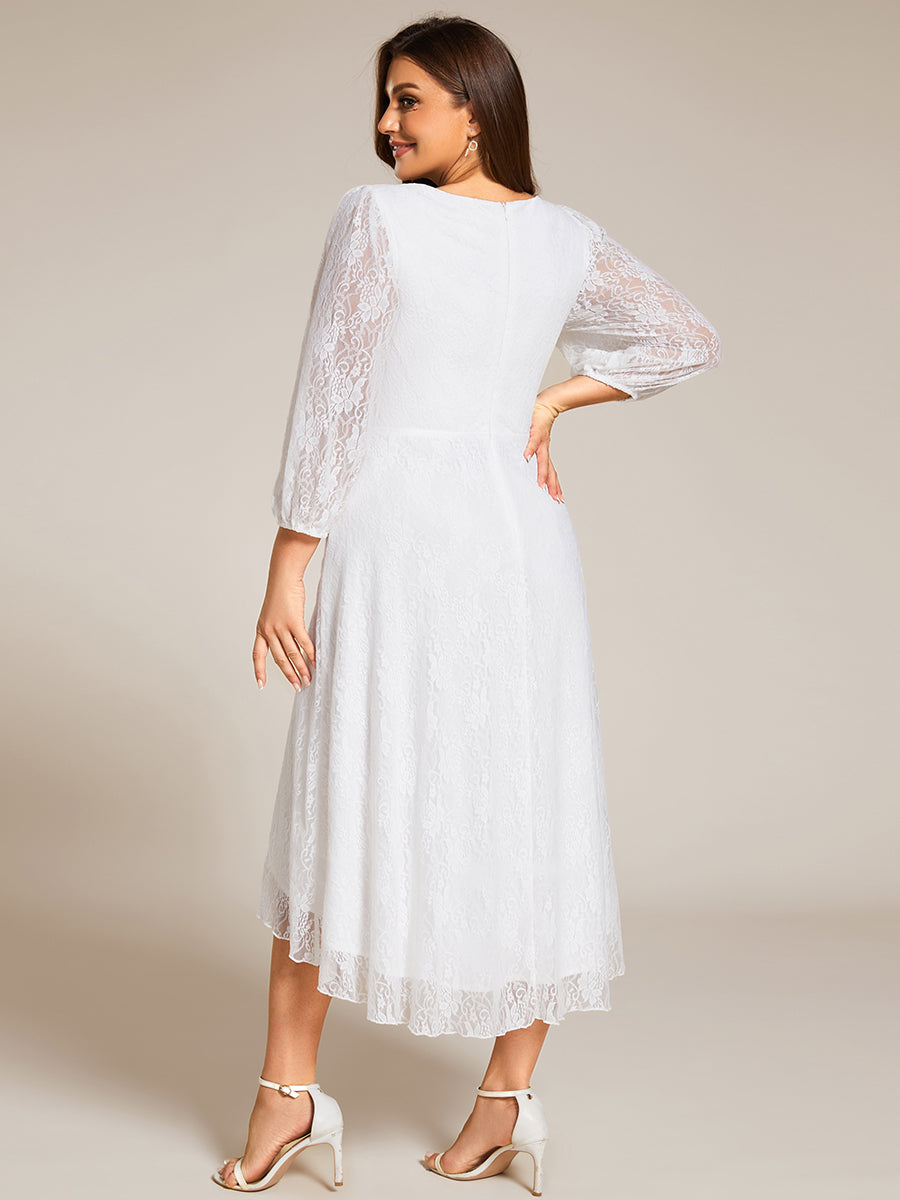 Elegant Lace A-Line Long Sleeves Midi Wedding Guest Dress #color_White