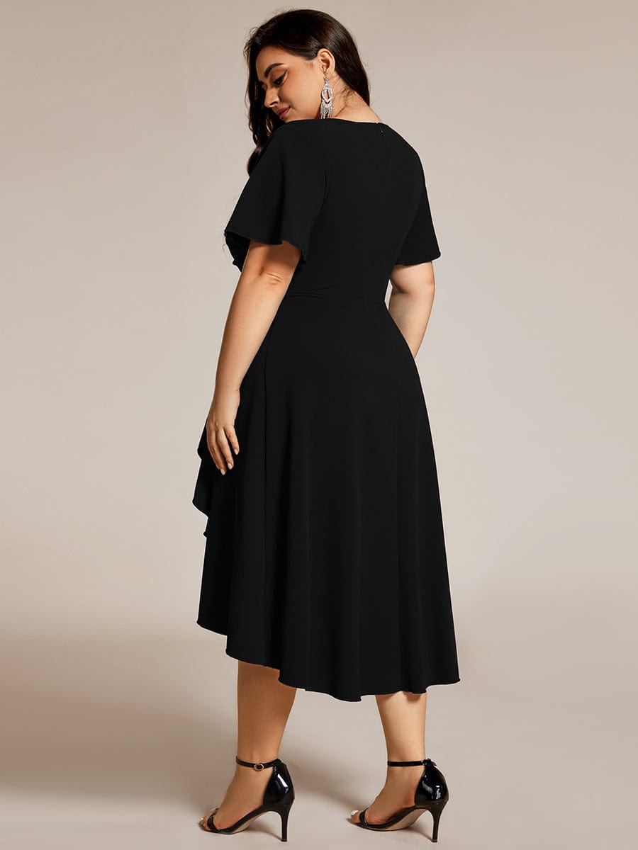 High-Stretch V-neck Midi Wedding Guest Dress #color_Black